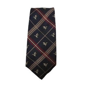 VTG Kenneth Gordon Necktie OS Blue Silk Mallard Duck Plaid Hand Sewn England